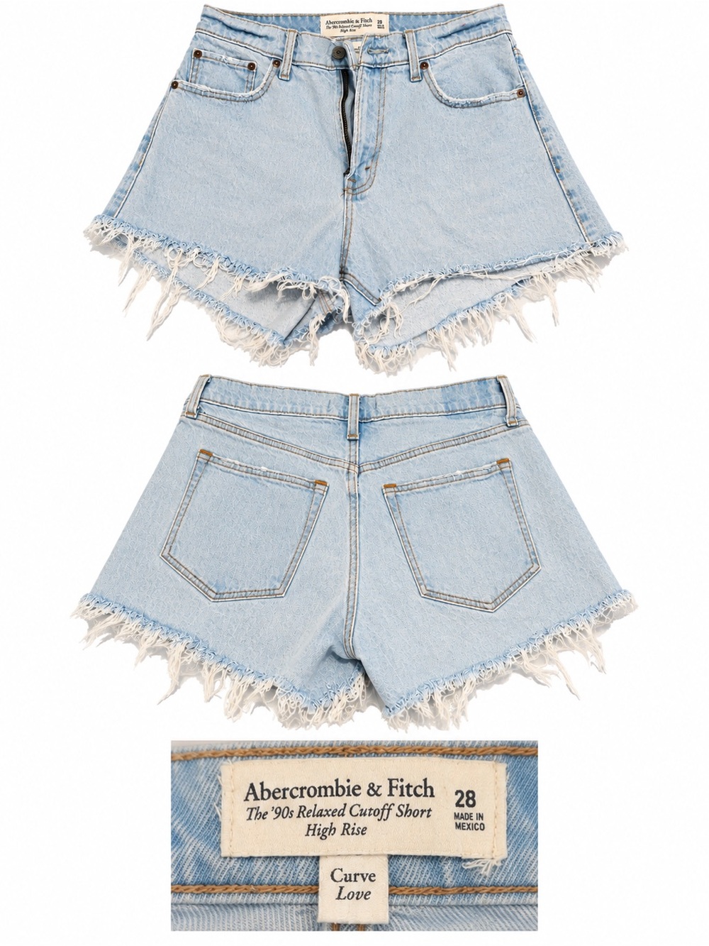 Abercrombie & Fitch Light Blue High-Rise Frayed Cutoff Denim Shorts (Curvy)